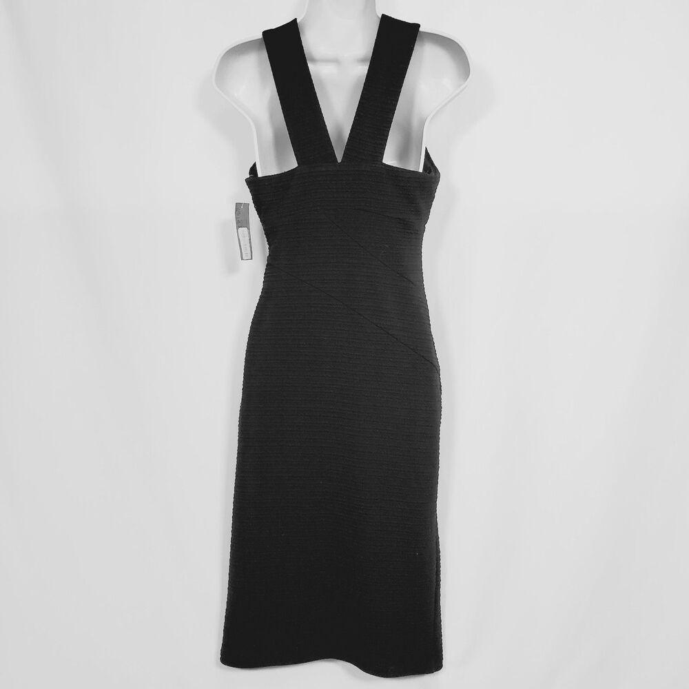 NWT Cremieux Women’s Midi Dress Size 2 Black Ribbed Sleeveless Bodycon Stretch